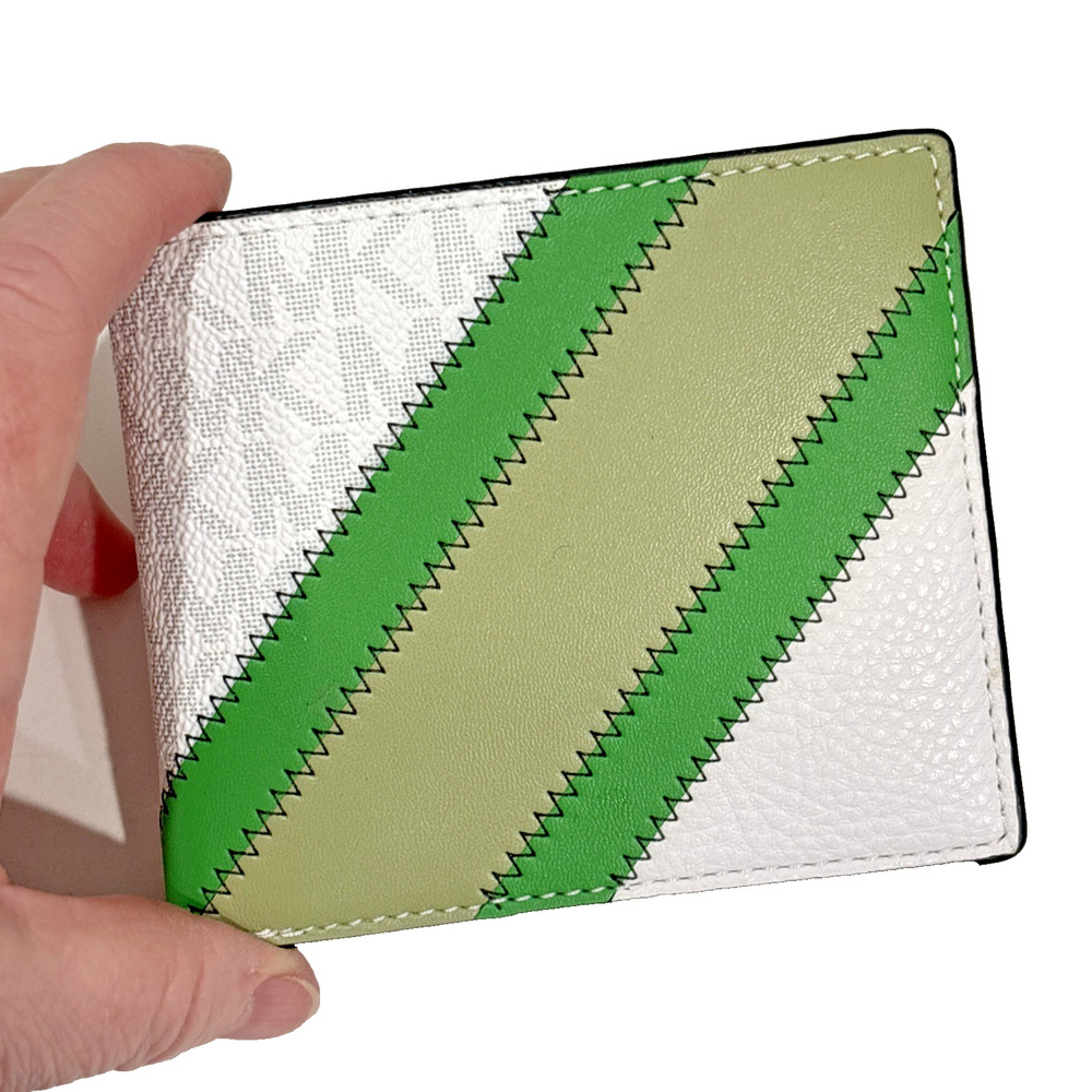 Michael Kors Cooper Logo and Striped Billfold White Palm Green Unisex Wallet
